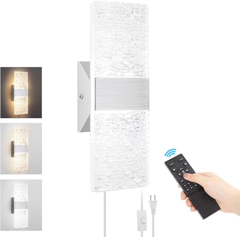 GOODATE Plug in Wall Sconces with Adjustable 3000K-6500K Colors & 10%-100% Brightness, Sconces Wall Decor Set of 2 with Remote Control, 12W Acrylic LED Plug in Wall Light (1 Pack, Corrugated Finish) - Image 1
